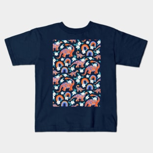 Little Dotty Dinos with Rainbows and Flowers Kids T-Shirt